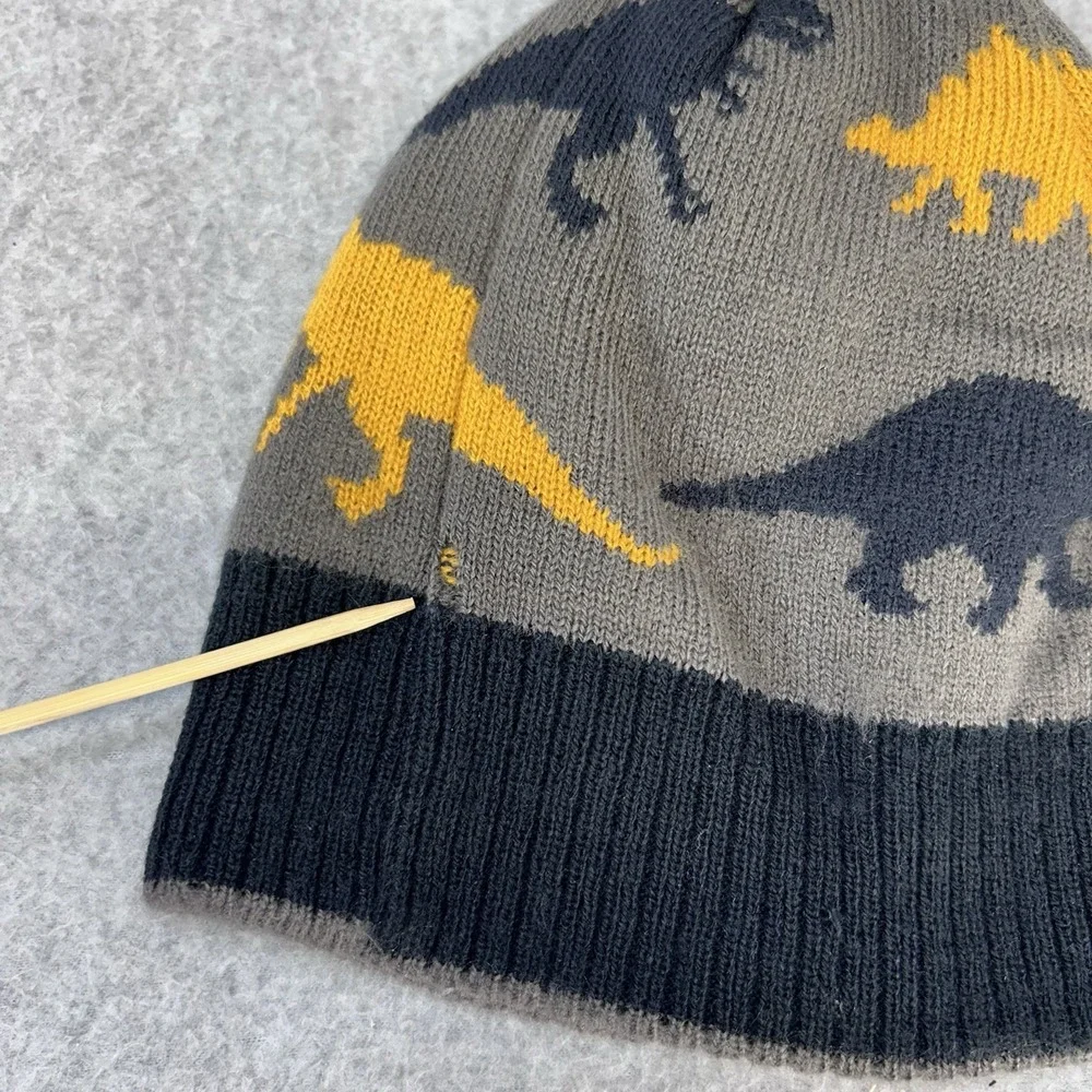 OshKosh B'gosh Dinosaur Reversible Beanie Knit Hat Kids Gray Blue